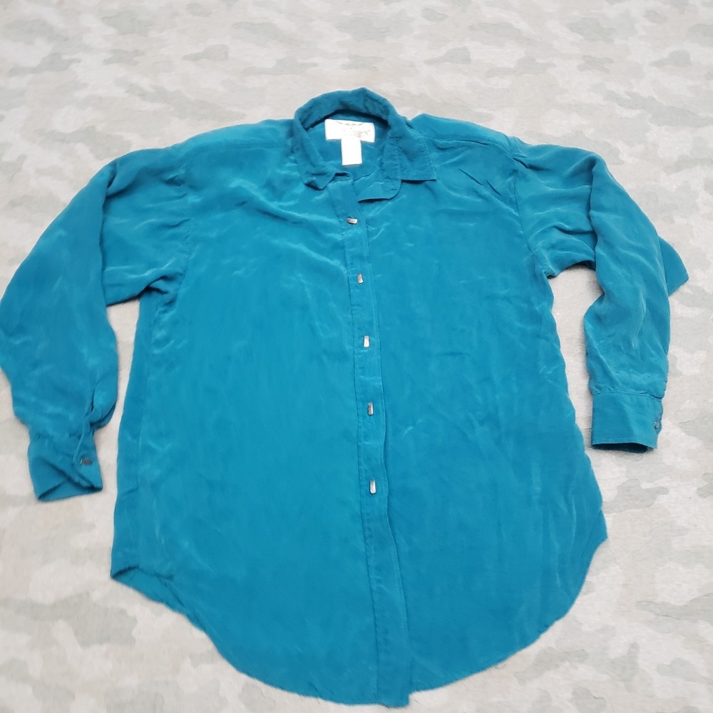 Vintage Longhorn Niver Top Womens Medium‎ Green Long Sleeve Button-Up Western